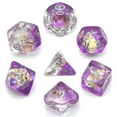 Purple Conch Silver Font Dice - DiceEmporium.com