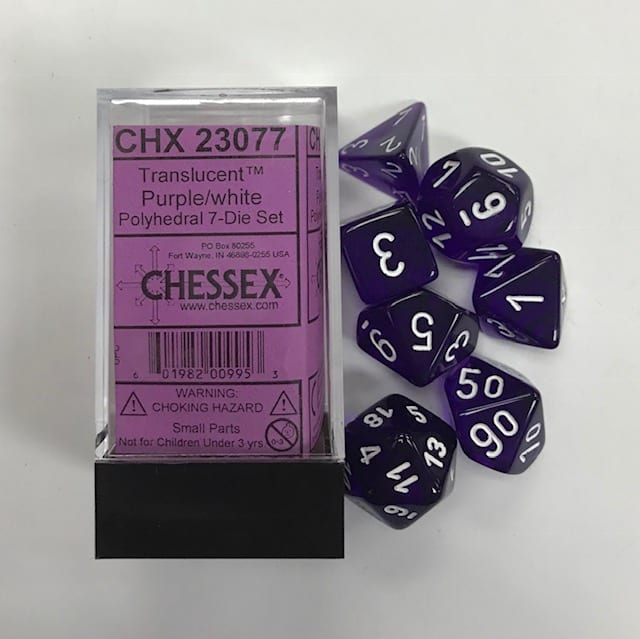 Purple White Translucent CHX23077 7 Die Set - DiceEmporium.com