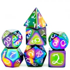 Rainbow White Dragon Font 7 die set - DiceEmporium.com