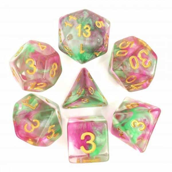 Rose Red Green Pearl Swirl Dice Set - DiceEmporium.com