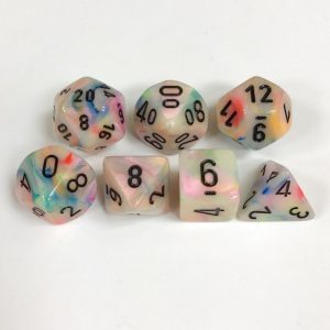 Signature Festive Circus with Black Numbers. Polyhedral 7 Dice Set from Chessex