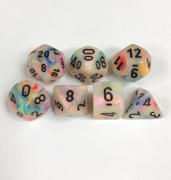 Signature Festive Circus with Black Numbers. Polyhedral 7 Dice Set from Chessex