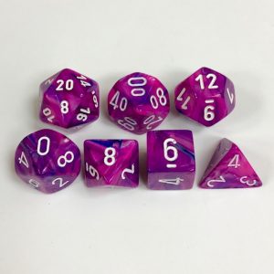 Signature Festive Violet with White Numbers. Polyhedral 7 Die Set from Chessex