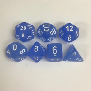 Signature Frosted Blue with White Numbers. Polyhedral 7 Dice Set from Chessex