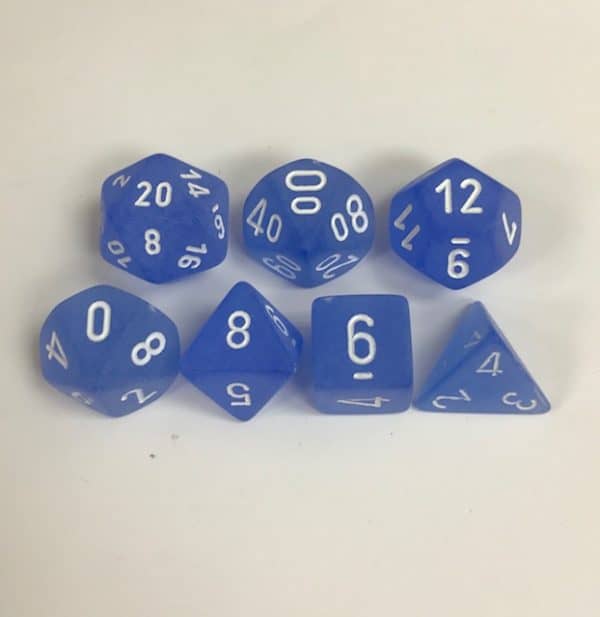 Signature Frosted Blue with White Numbers. Polyhedral 7 Dice Set from Chessex