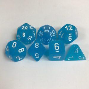 Signature Frosted Caribbean Blue with White Numbers. Polyhedral 7 Dice Set from Chessex