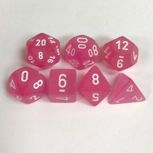 Signature Frosted Pink with White Numbers. Polyhedral 7 Die Set from Chessex