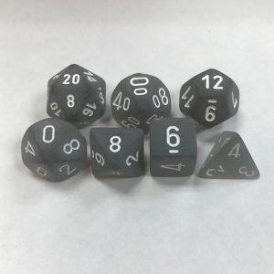 Smoke with White Numbers. Polyhedral 7 Dice Set from Chessex