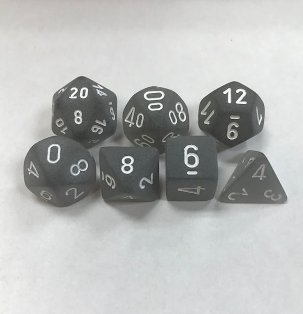 Smoke with White Numbers. Polyhedral 7 Dice Set from Chessex