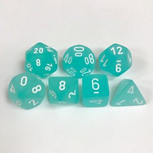 Signature Frosted Teal with White Numbers. Polyhedral 7 Dice Set from Chessex