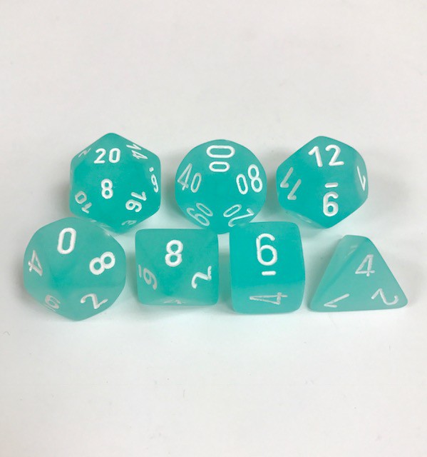 Signature Frosted Teal with White Numbers. Polyhedral 7 Dice Set from Chessex