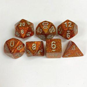 Signature Glitter Gold with Silver Numbers. Polyhedral 7 Die Set from Chessex
