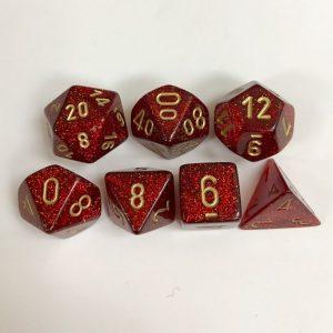 Signature Glitter Ruby with Gold Numbers. Polyhedral 7 Die Set from Chessex