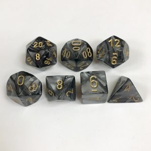 Signature Lustrous Black with Gold Numbers Polyhedral 7 Die Set from Chessex