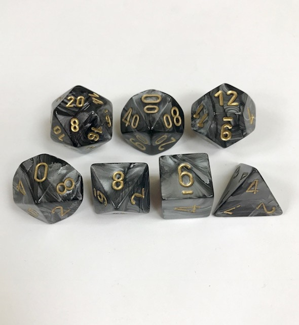 Signature Lustrous Black with Gold Numbers Polyhedral 7 Die Set from Chessex