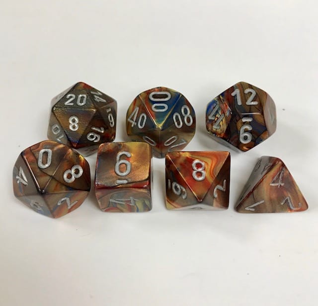 Signature Lustrous Gold with Silver Numbers. Polyhedral 7 Die Set from Chessex