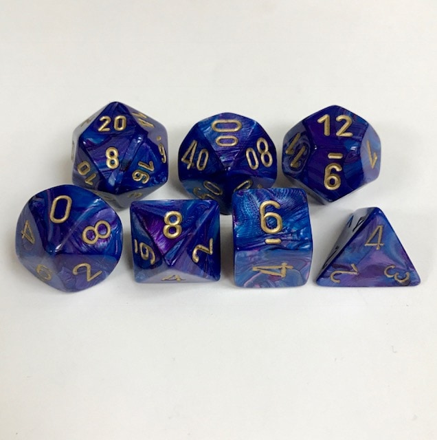 Signature Lustrous Purple with Gold Numbers. Polyhedral 7 Die Set from Chessex