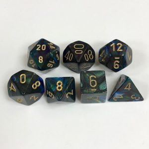 Signature Lustrous Shadow with Gold Numbers. Polyhedral 7 Die Set from Chessex