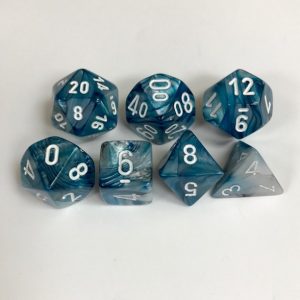 Signature Lustrous Slate with White Numbers. Polyhedral 7 Die Set from Chessex