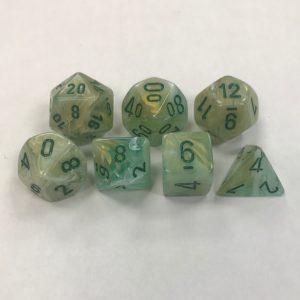 Signature Marble Green with dark Green Numbers. Polyhedral 7 Die Set from Chessex