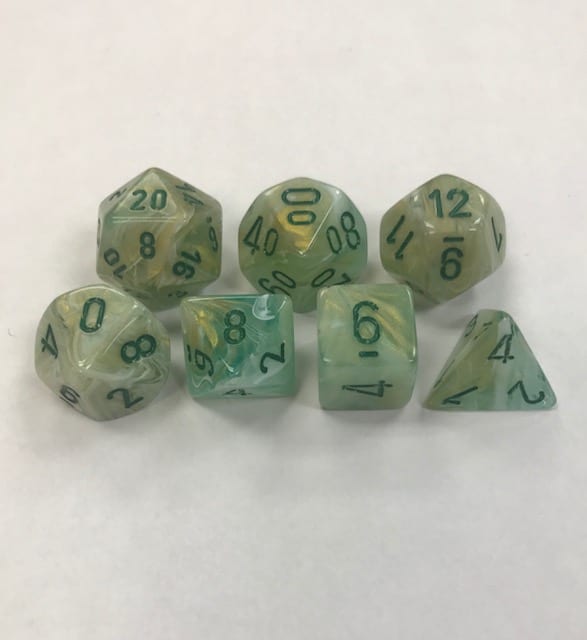 Signature Marble Green with dark Green Numbers. Polyhedral 7 Die Set from Chessex