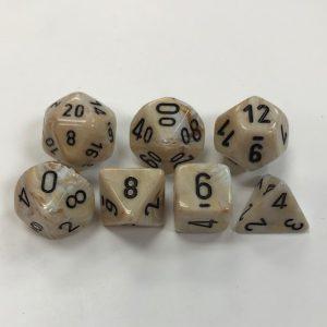 Signature Marble Ivory with black Numbers. Polyhedral 7 Die Set from Chessex