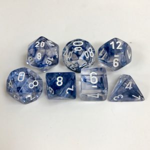 Signature Nebula Black with White Numbers. Polyhedral 7 Dice Set from Chessex