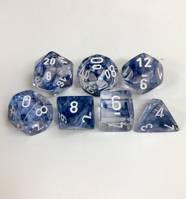 Signature Nebula Black with White Numbers. Polyhedral 7 Dice Set from Chessex