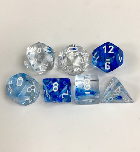 Signature Nebula Dark Blue with White Numbers Polyhedral 7 Dice Set from Chessex