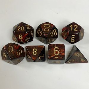 Signature Scarab Blue Blood with Gold Numbers. Polyhedral 7 Die Set from Chessex