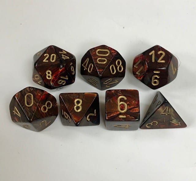 Signature Scarab Blue Blood with Gold Numbers. Polyhedral 7 Die Set from Chessex