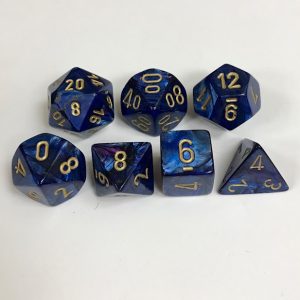 Signature Scarab Royal Blue with Gold Numbers. Polyhedral 7 Die Set from Chessex