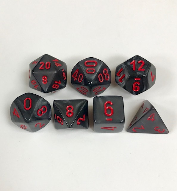 Signature Velvet Black with Red Numbers. Polyhedral 7 Dice Set from Chessex