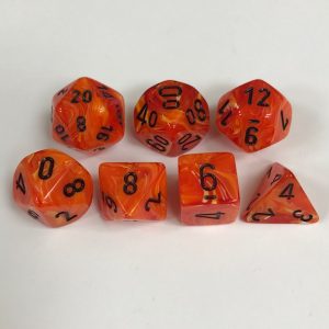 Signature Vortex Orange with Black Numbers. Polyhedral 7 Die Set from Chessex