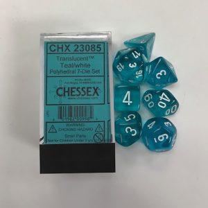 Teal White Translucent CHX23085 7 Die Set - DiceEmporium.com