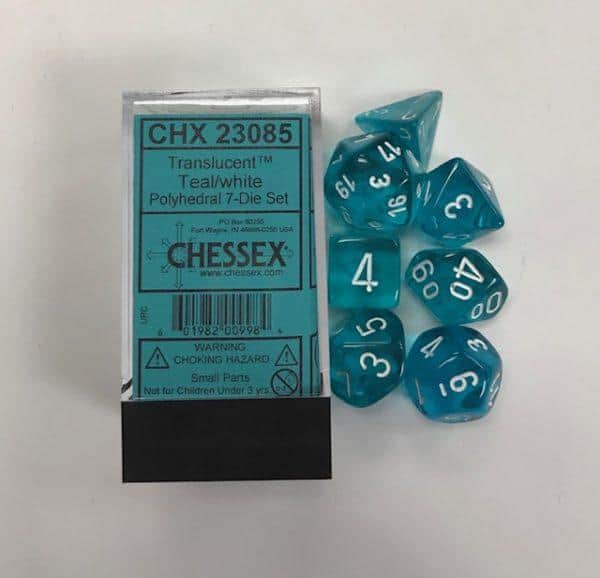 Teal White Translucent CHX23085 7 Die Set - DiceEmporium.com