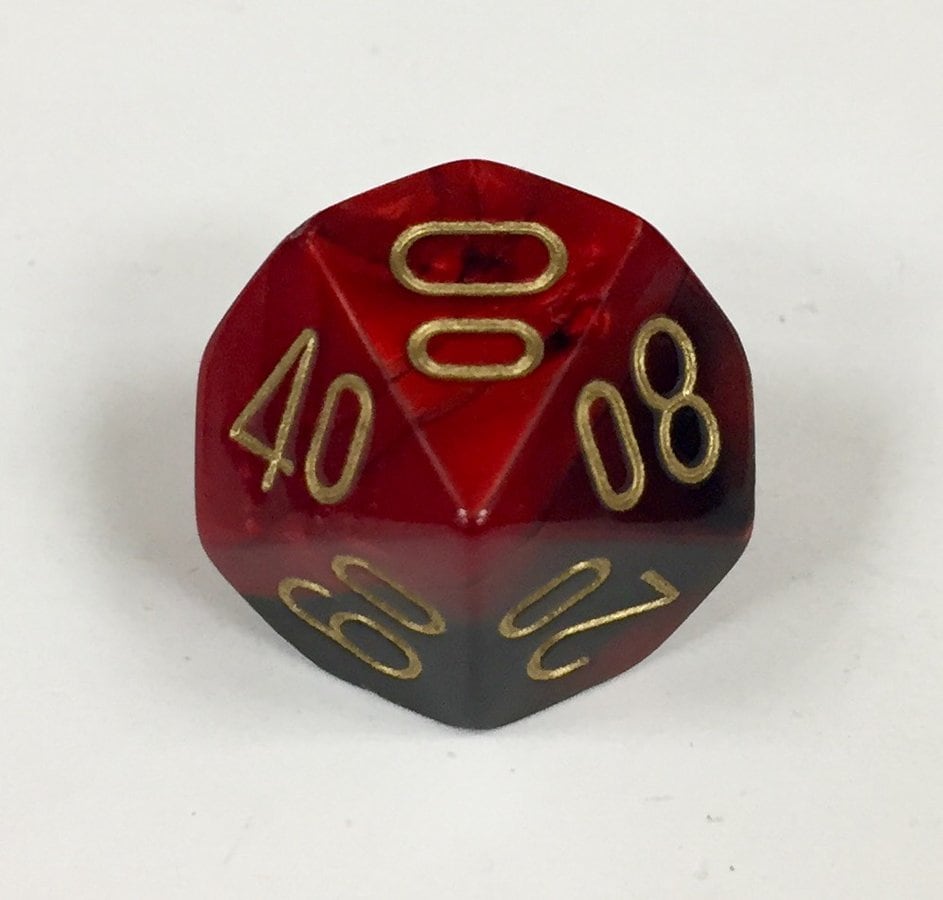 10 Sided Tens 10 Black-Red w/gold Gemini Dice