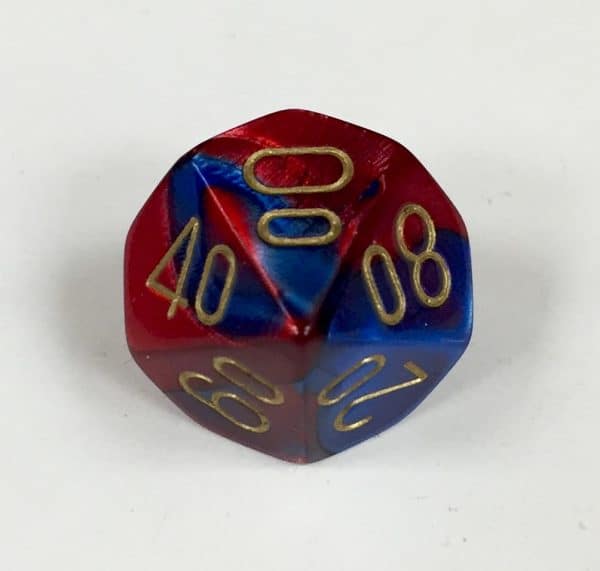 10 Sided Tens 10 Blue-Red w/gold Gemini Dice