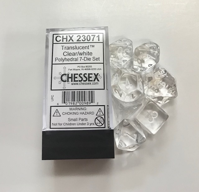 Translucent Clear White 7 Die Set Chessex - CHX 23071 - DiceEmporium.com