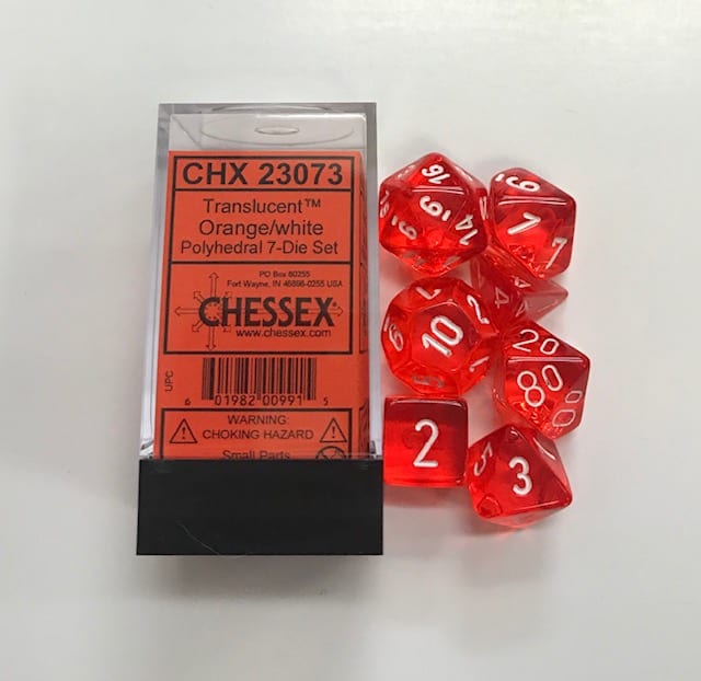 Translucent Orange White 7 Die Set Chessex - CHX 23073 - DiceEmporium.com