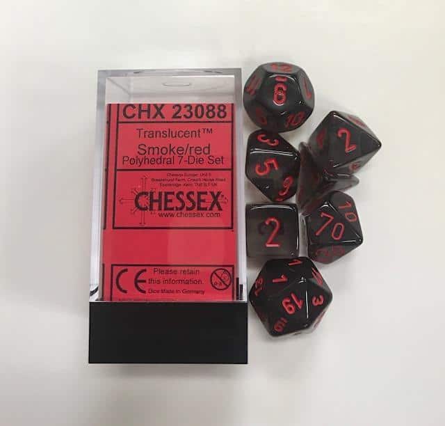 Translucent Smoke Red 7 Die Set Chessex- CHX 23088 - DiceEmporium.com