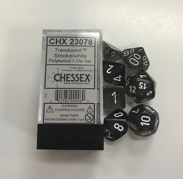 Translucent Smoke White 7 Die Set Chessex - CHX 23078 - DiceEmporium.com