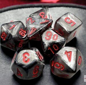 Velvet Mini-Polyhedral Black/red 7-Die Set - DiceEmporium.com