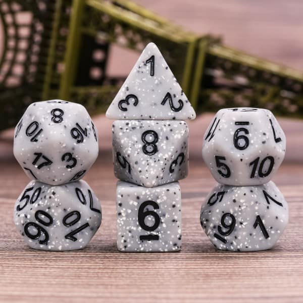 White Granite/black font Dice - The Dice Emporium