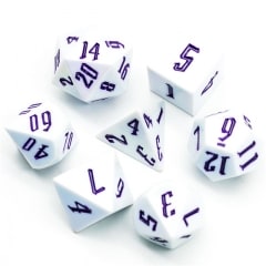 Sharp Corner White Dice Purple Font 7 Die Set - DiceEmporium.com