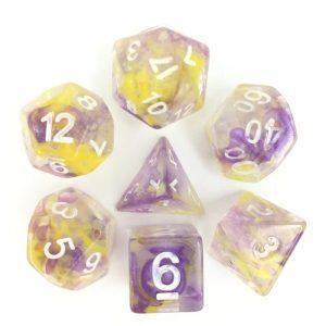 Yellow Purple Pearl Swirl Dice Set - DiceEmporium.com